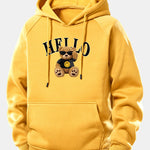 Hello Sunglasses Bear Print Drawstring Hoodie