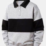 Relax Fit Color Block Polo Collar Sweatshirt & Straight Leg Pleated Pintuck Sweatpants