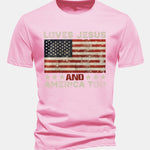Regular Fit Jesus American Flag Slogan Print Cotton T-Shirt