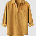 Men's Half Button Corduroy Long Sleeve Shirt-Light Blue