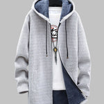 Men's Fleece-lined thickened knitted zipper Long  hooded jacket