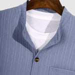 Men's solid color textured striped stand collar long sleeve shirt