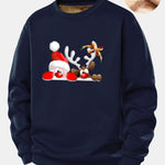 Santa Claus And Reindeer Print Teddy Fleece Lined Sweatshirt