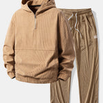 Relax Fit Corduroy Half-Zip Hooded Pullover & Straight Leg Corduroy Pants
