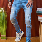 Light  Ripped Straight Long Jeans