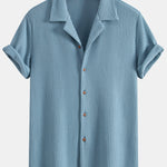 Waffle Button Up Shirt & Linen Cotton Blend Drawstring Shorts