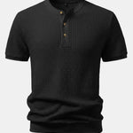Waffle Textured Ribbed Hem Henley Shirt