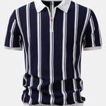 Striped Zip Up Knit Polo