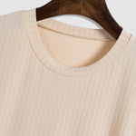 Men's solid color textured pit round neck long-sleeved T-shirt