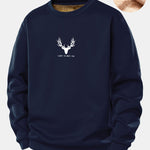 Silhouette Head Deer Print Teddy Fleece Lined Sweatshirt