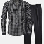 Long Sleeve Plaid Button Up Shirt & Slim Fit Tapered Trousers