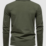 Men's Retro Solid Color V-Neck Lapel POLO Long Sleeve T-Shirt