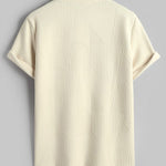 Geometric jacquard round neck T-shirt + shorts 2-piece set-Beige