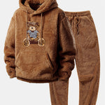 Bear Embroidered Patch Teddy Hoodie & Teddy Jogger Pants