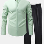 Non-Iron Hidden Placket Stand Collar Dress Shirt & Slim Fit Tapered Trousers