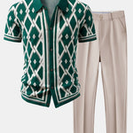 Retro Rhombus Geometric Knit Shirt & Slim Fit Tapered Trousers