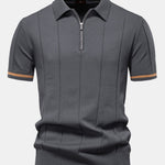 Contrast Trim Zipper Knit Polo Shirt