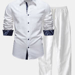 Contrast Paisley Print Linen Look Shirt & Straight Leg Linen Pants