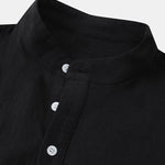 Men's Cotton Linen Textured Half Placket Short Sleeve Shirt