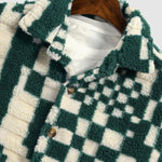 Men's irregular plaid fluffy artificial fur casual shirt jacket