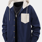 Long Sleeved Contrast Corduroy Hooded Shirt