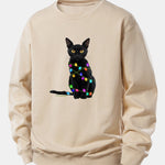 Color Lights Black Cat Print Relax Fit Sweatshirt