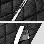Men's Patchwork Diamond Check Jacquard Stand Collar Puffer Padded Coat