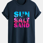 Regular Fit Colorful Sun Salt Sand Print Cotton T-Shirt