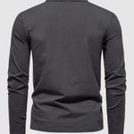 Men's Retro Solid Color V-Neck Lapel POLO Long Sleeve T-Shirt