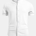 Muscle Fit Ribbed Stand Collar Shirt