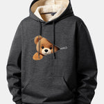 Zipper Bear Print Teddy Lined Hoodie