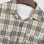 Men's corduroy textured plaid long-sleeve button-down shirt