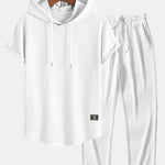 Ribbed Hooded  Arc Hem T-Shirt & Straight Leg Ribbed Pants