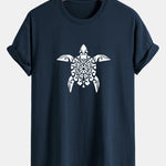 Regular Fit Geometric Turtle Print Cotton T-Shirt