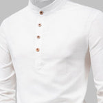 Men's Solid Color Cotton Linen Stand Collar Shirt