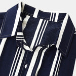 Men's Cotton Linen Stripe Short Sleeve Shirt