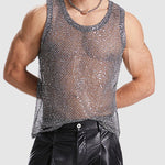 Men's hollow sexy sequined woven mesh sleeveless vest