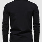Men's Retro Solid Color V-Neck Lapel POLO Long Sleeve T-Shirt