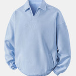 Relax Fit Wffle V Neck Polo Sweatshirt