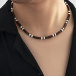Bohemian polymer clay and wood bead collarbone necklace