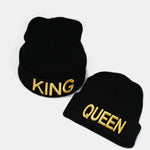 Unisex Queen And King Embroidery Knitted Hat Set