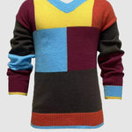 Men's colorful casual patchwork V-neck sweater