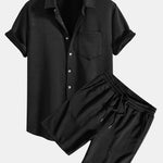 Stripe Jacquard Button Up Shirt & Shorts