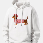 Dachshund Wearing Heart Sweater Print Relax Fit Hoodie