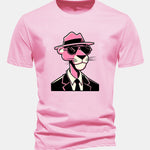 Regular Fit Pink Panther Gentleman Print Cotton T-Shirt