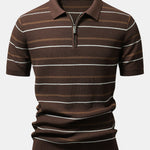 Stripe Waffle Zipper Knit Polo