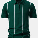 Stripe Zip Up Knitted Polo Shirt