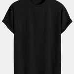 Striped Towelling Texture Arc Hem T-Shirt & Shorts