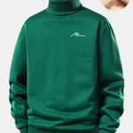 Men Print Teddy Fleece Lined Turtle Neck Sweatshirt
