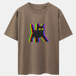 Glitch Black Cat Print Drop Shoulder Oversize T-Shirt